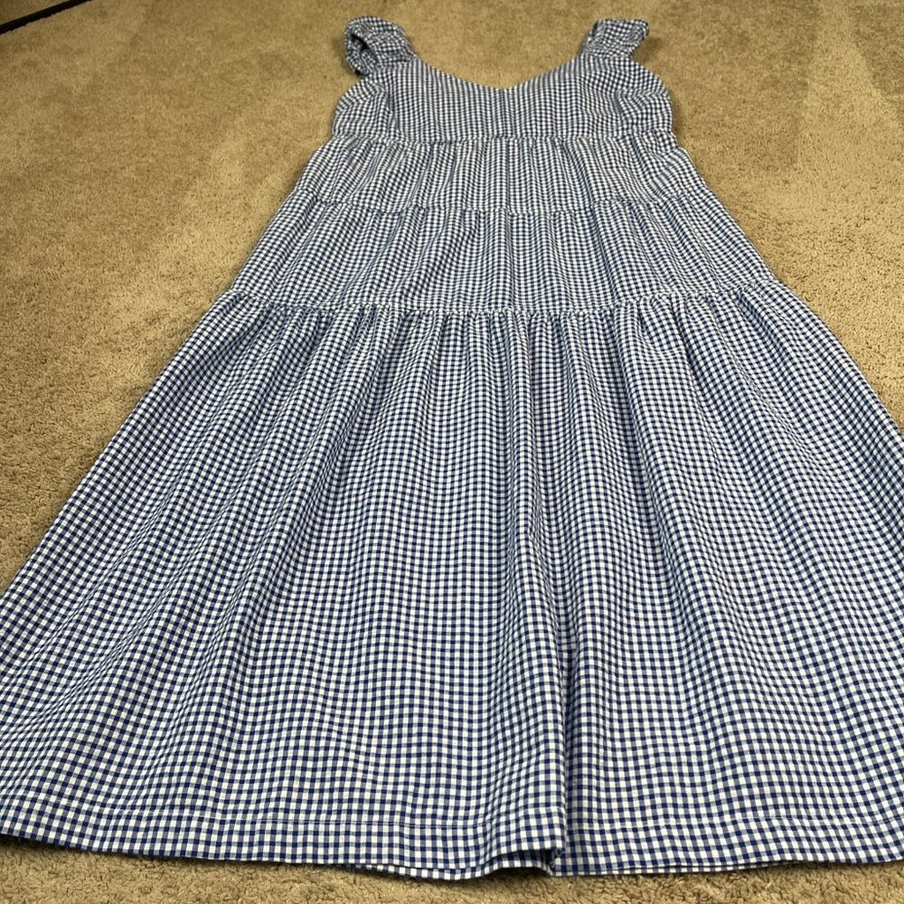 Old Navy Dress Womens L Blue Gingham Plaid Tiered Seersucker Maxi Cottagecore - Picture 2 of 10
